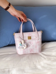Checkered Underarm Bag Women Cartoon Print PU Leather Shoulder Bag With Bunny Charm Sweet Top Handle Handbag Small Tote
