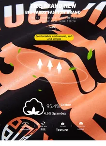 Macro detail of high-quality cotton blend fabric with vibrant orange graphic print
