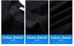 Detail view of premium collar stitching and high-density fabric texture for men's black T-shirt