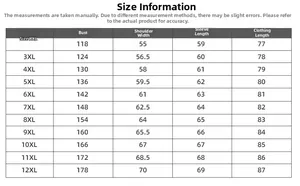 Guide des tailles pour t-shirt homme grande taille du XXL au 12XL avec mesures précises
