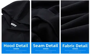 Close-up of black hoodie showing hood design, ribbed cuffs and premium fabric texture