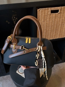 Sac Coquillage Vintage en Cuir PU pour Femmes Sac à Main Rétro Sac à Épaule Avec Poignée de Couleur Contrastée Surpiqûres Forme Coquille