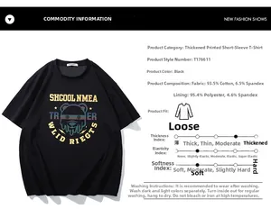 Détail montrant la composition à 93,5% de coton et l'imprimé ours graffiti sur t-shirt noir
