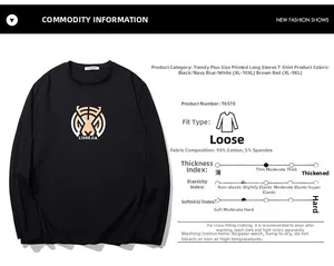 Close-up of cotton long sleeve T-shirt featuring a tiger head print and LIUGEJIA logo
