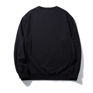 Black crewneck sports sweatshirt with ribbed cuffs and hem in a minimalist loose fit style