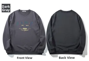 Vistas detalladas frontal y trasera de sudadera gris oscuro con estampados de colores