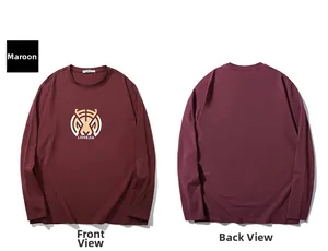 Front and back view of a brown long-sleeve T-shirt featuring a gold tiger head graphic