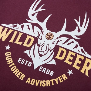 Oversized burgundy hoodie with white deer head and mountain screen print for men