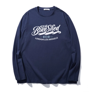 Men Plus Size Cotton Long Sleeve T-Shirt Loose Fit Letter Print Casual Round Neck Top Vintage Bike Shed Graphic Tee
