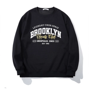 Sweatshirt Grande Taille en Mélange de Coton pour Hommes Imprimé Brooklyn Varsity Club Coupe Décontractée Col Rond