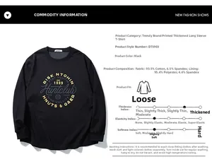 Detailansicht der Stoffspezifikationen und Größentabelle für Herren Langarm-T-Shirt aus Baumwolle
