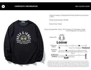 Größentabelle für schwarzes Langarmshirt mit Details zu Baumwollmischgewebe