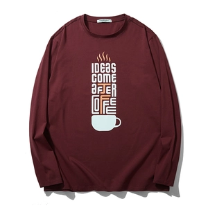 Men's Plus Size Cotton Long Sleeve T-Shirt Loose Casual Letter Print Coffee Graphics Crew Neck Pullover Top