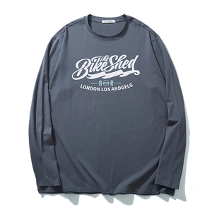 Men's oversized cotton long sleeve T-shirt with vintage letter print in dark grey
