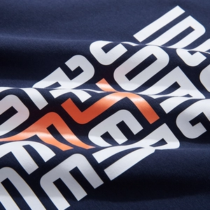 Men's navy cotton long sleeve t-shirt with bold athletic letter print on chest