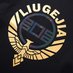 Men's thermal long sleeve t-shirt with gold eagle print and iridescent logo design