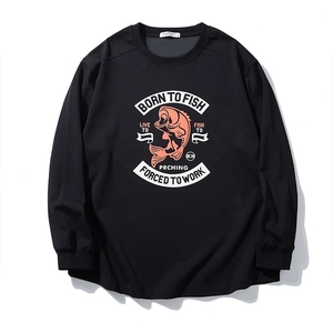 T-Shirt à Manches Longues pour Hommes Grande Taille en Coton Imprimé Graphique Pêche Top Épaissi Chaud Coupe Large