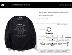 Detailed fabric composition showing 93.5% cotton blend for this thick black long sleeve tee