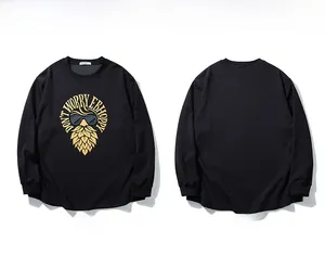 Front and back view of men's black long-sleeve thermal T-shirt with vintage yellow print