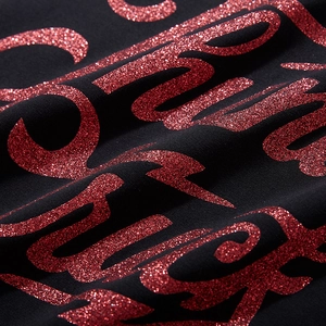 Men's black hoodie with sparkling red glitter letter print and warm knit fabric