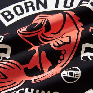 T-shirt noir à manches longues avec imprimé carpe koï rouge et motif Born to Fishing