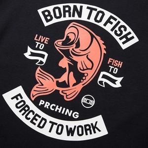 T-shirt noir à manches longues pour hommes avec imprimé poisson koi et slogan de pêche