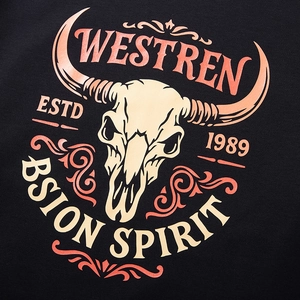 Men's oversized warm hoodie with vintage bull skull graphic and Western art print