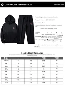 Size chart detail for oversized tracksuit sets including XXL to 10XL measurements