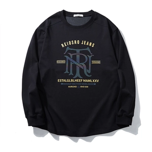 Men Plus Size Long Sleeve T-Shirt Thickened Warm Iridescent Letter Graphic Printed Casual Loose Black Cotton Top