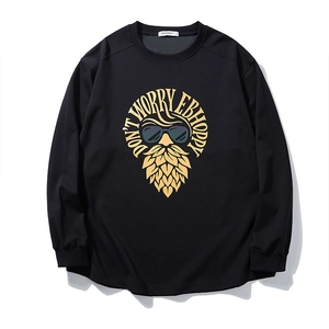 Men Large Size Plus Thickened Cotton Long Sleeve T-Shirt Casual Pullover Gold Foil Hoppy Print Black Graphic Tee Top