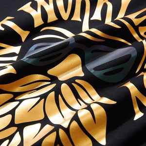 Men's thermal long sleeve t-shirt with gold lion head print and laser details