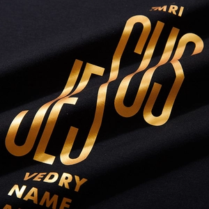 Men's black cotton sports sweatshirt featuring metallic gold art letters and print
