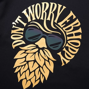 Men's black long sleeve T-shirt featuring a golden bearded man print and retro text design