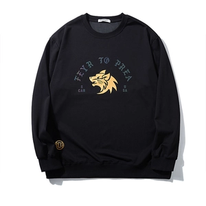 Men's Oversized Sweatshirt Plus Size Cotton Gold Foil Wolf Head Print Long Sleeve Round Neck Casual Sport Pullover Top