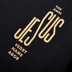 Men's autumn winter sweatshirt featuring a gold metallic JESUS letter print design