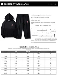 Size chart for men's plus size tracksuit including measurements from XXL up to 10XL