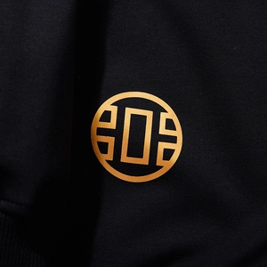 Men's black sweatshirt with a golden metallic wolf head graphic print for autumn and winter