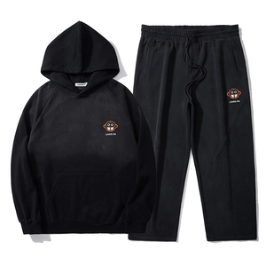 Men's Plus Size Streetwear Hoodie Pants Embroidered Monkey Print Cotton Thickened Sports Tracksuit Top Bottom