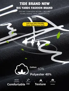 Detail of the 60% cotton and 40% polyester blend fabric with white cursive print
