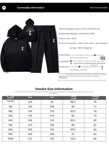 Tableau détaillé des tailles pour sweats à capuche grande taille de XXL à 10XL