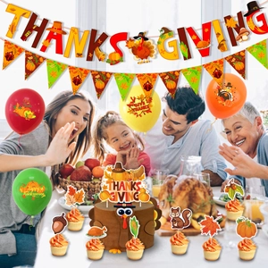 Thanksgiving party decoration kit with banner balloons and cake toppers for festive events