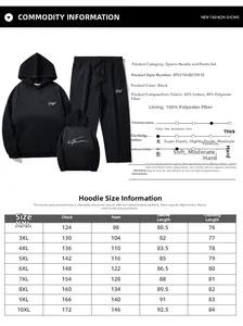 Detailed size chart for oversized hooded tracksuit showing chest and length measurements
