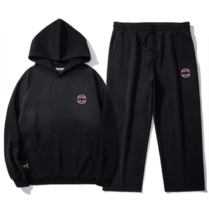 Men Plus Size Embroidered Hoodie Patchwork Sweatpants Drawstring Hooded Sweatshirt Thickened Casual Sportswear Tracksuit
