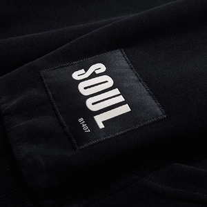 Sweat à capuche noir surdimensionné pour hommes avec étiquette tissée SOUL brodée