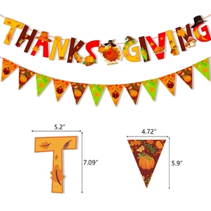 Thanksgiving banner set with maple leaf pumpkin and turkey patterns for autumn party decor