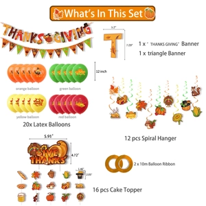 Kit fête de Thanksgiving avec bannière, ballons de dinde, cake toppers et spirales