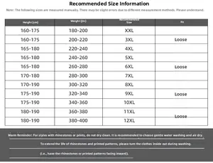 Tableau des tailles détaillé pour joggers homme grande taille allant du XXL au 12XL