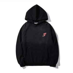 Men's heavyweight black hoodie with JF chest embroidery and large front pocket