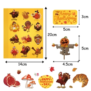 Thanksgiving turkey and maple leaf sticker sheet set with size dimensions for decoration