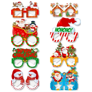 Set of 8 festive Christmas paper glasses featuring Santa, snowman, and reindeer designs